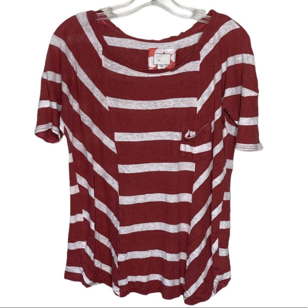 Anthropologie Striped Linen Blend Top